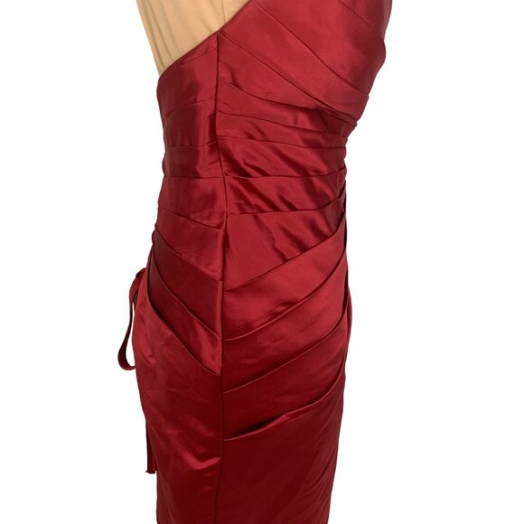 Glam Strapless Red Satin Pleated Cocktail Dress Corset Back M Hoco Bridesmaid - Picture 4 of 10